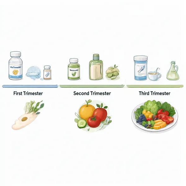 Infographic showing recommended timing and dosage guidelines for Omega-3 during pregnancy trimesters